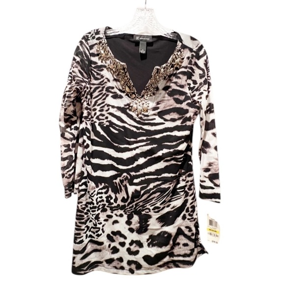 INC Animal Print Embellished Dress-Black & White Zebra Print-Size Medium - Picture 1 of 4